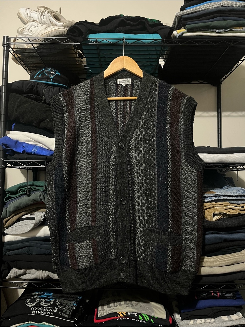 Boss Men's Multicolor Striped Knit Cardigan Vest - Charcoal, Gray, Brown